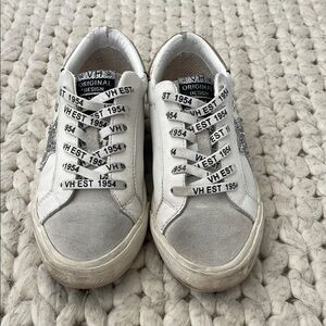 White and Silver Sneakers with Branded Laces